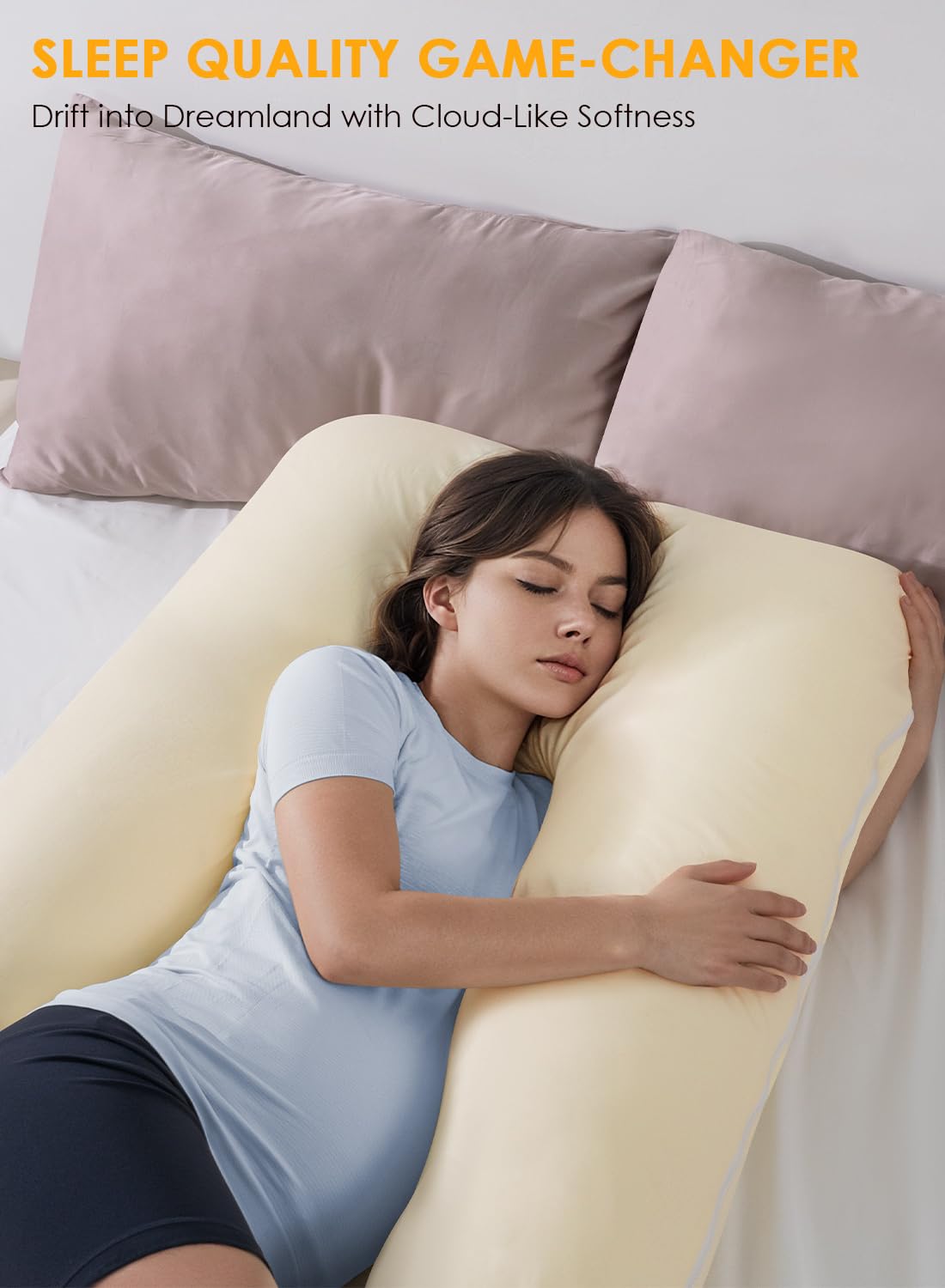 QUEEN ROSE Pregnancy Pillows, Soft Cotton U Shaped Body Pillow for Sleeping, Maternity Pillow for Pregnant Women, Sunlight Yellow