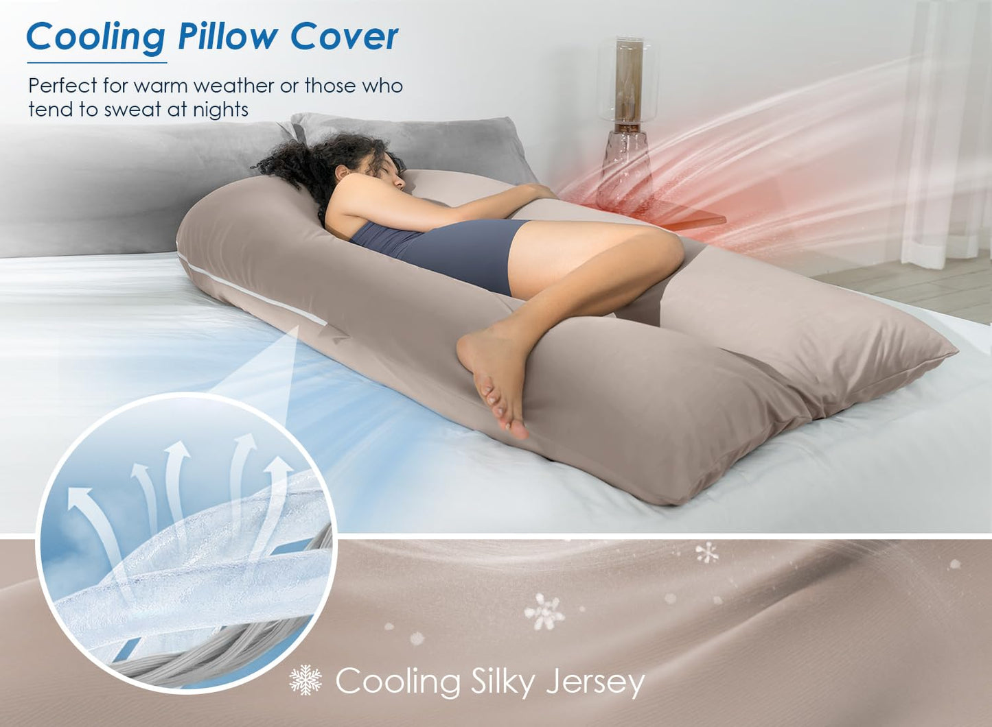 QUEEN ROSE Extra Long U Shaped Body Pillow, Cooling Pregnancy Pillows for Sleeping, 65 Inch Full Body Support Maternity Pillow for Adults, Support for Back, Hip, Legs for Pregnant Women, Nomad