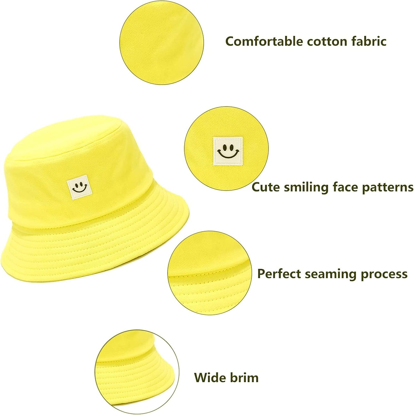 Kids Sun Hat Smile Face Bucket Hat for Girls Boys Summer Sun Protection Cotton Unisex Beach Cap