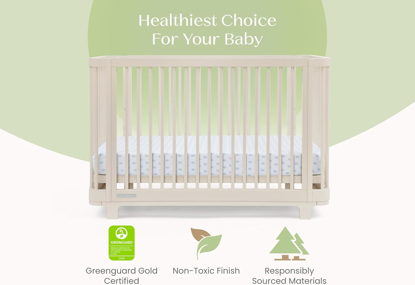 Delta Children Nest Crib and Dresser Nursery Furniture – 4-in-1 Convertible Crib | Brooks 6 Drawer Dresser | Soft Beige