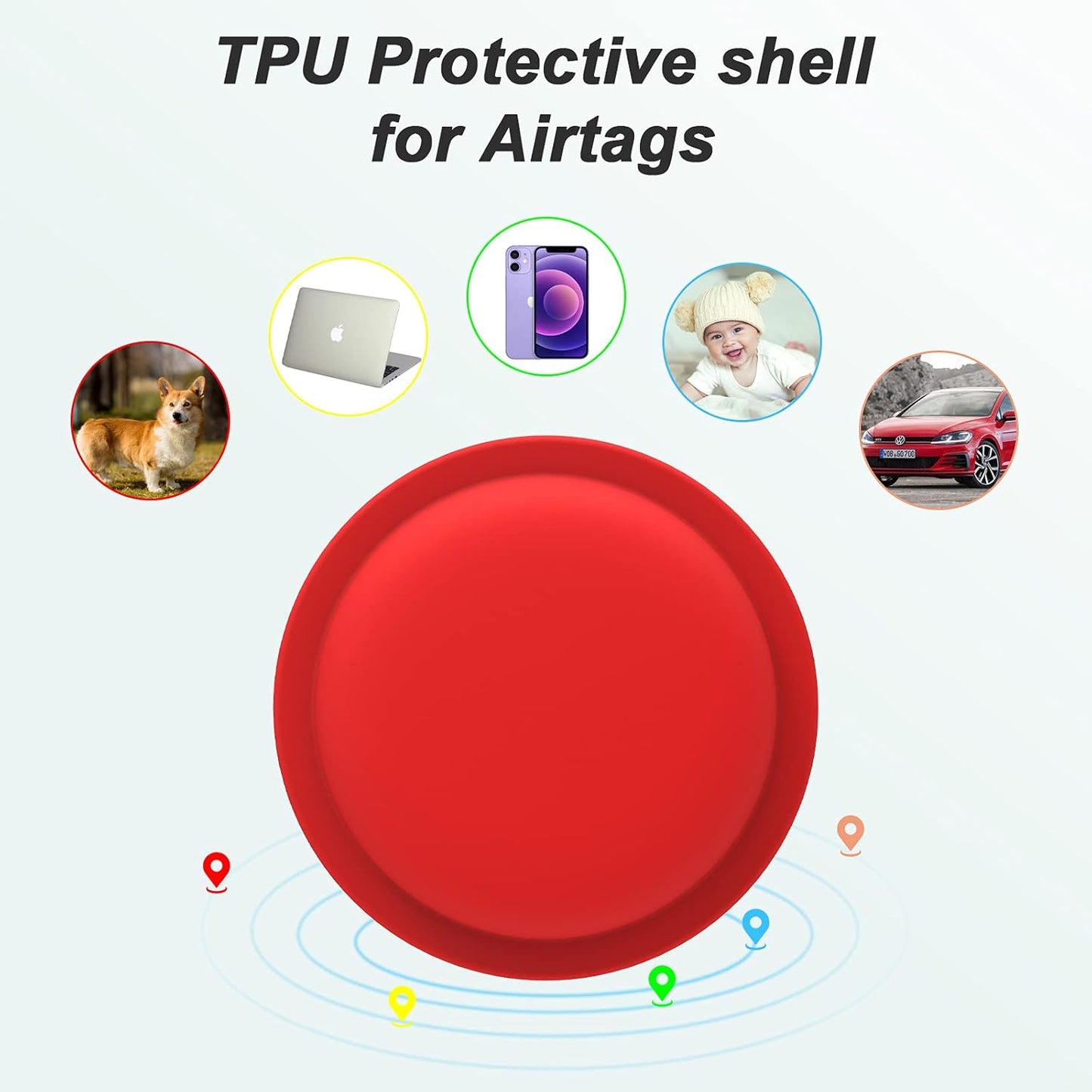 LiZHi Case for Apple Airtag Holder Airtag Case Cover Airtag Sticker Stick on Adhesive Mount Silicone for Tv Remote Car AirTag Phone Case 2 Pack,Red2