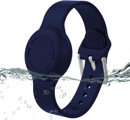 Waterproof Airtag Bracelet for Kids, Silicone Hidden Holder Compatible with Apple Air Tag Case, GPS Tracker Anti-Lost Adjustable Airtag Wristband for Toddler Child (Navy)