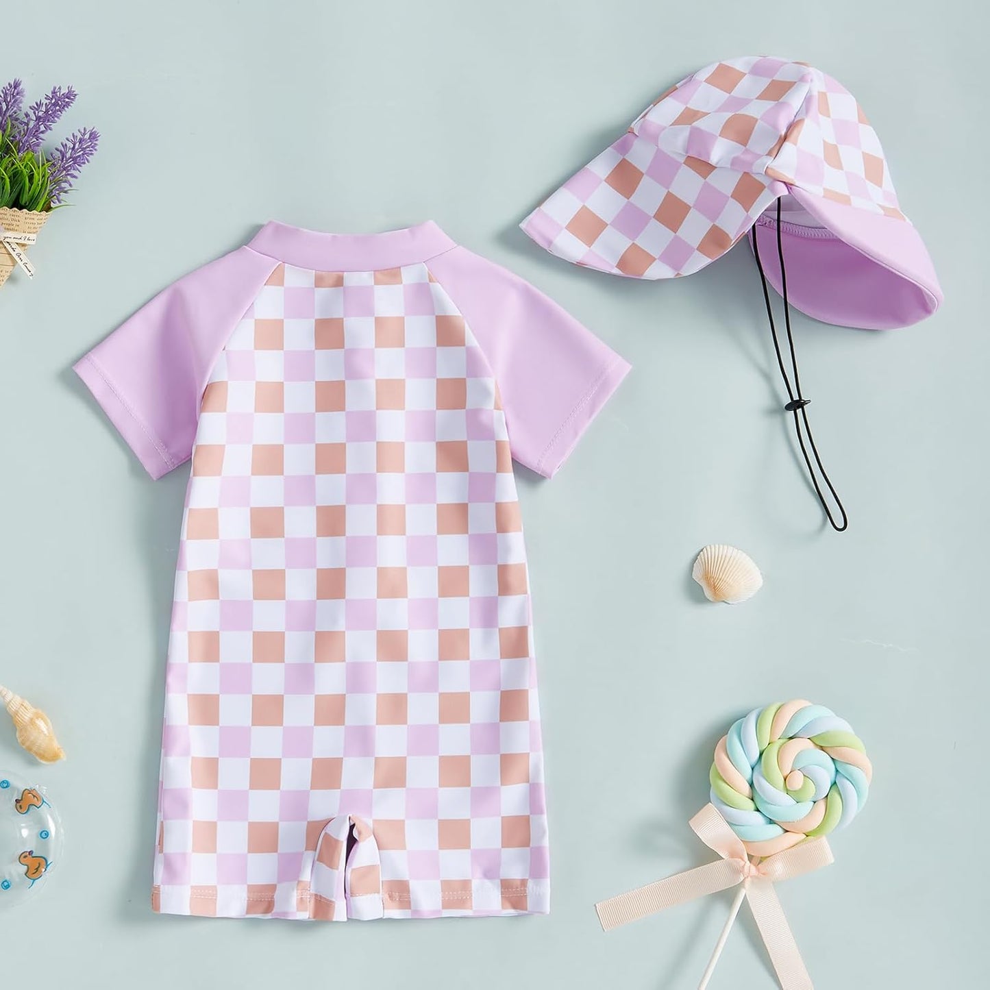 MAYUMMPY Baby Boys Girls Swimwear Casual Zipper One Pieces Rash Guard Swimsuit and Hat Beachwear Bathing Suit