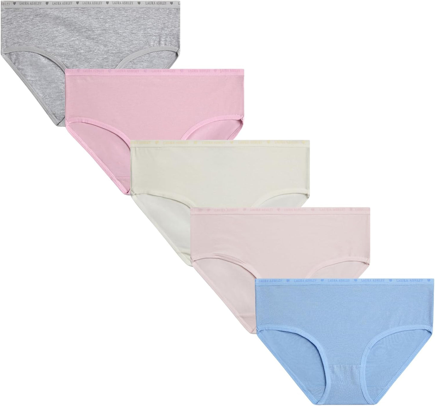 Laura Ashley Girls Underwear - 5 Pack Soft Stretch Breathable Panties for Girls - Lightweight Cotton Panties (Size: 4-12)