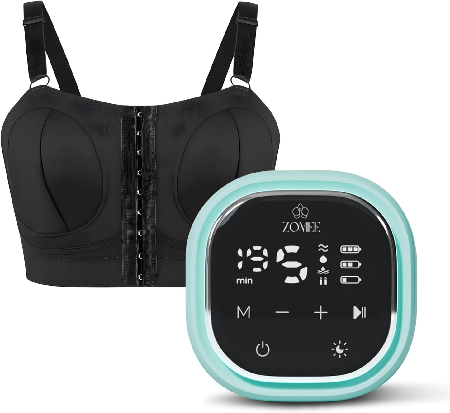Zomee Z2 Double Electric Breast Pump - Shabbat Mode Edition - Portable, Hands Free Pumping Hospital Grade Wearable Breast Pump Including; Black Bamboo Pumping Bra (XL)