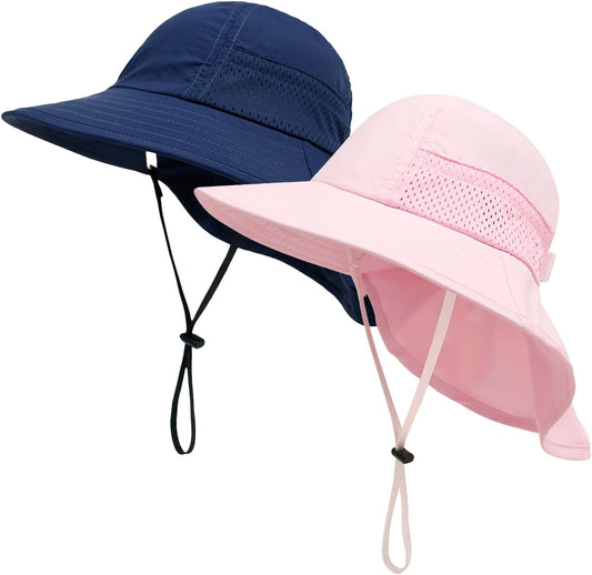 XIAOHAWANG Girls Sun Hat Baby Beach Hats Boys UPF 50+ Kids Summer Protection Cap Toddler Breathable Caps Wide Brim Neck Flap