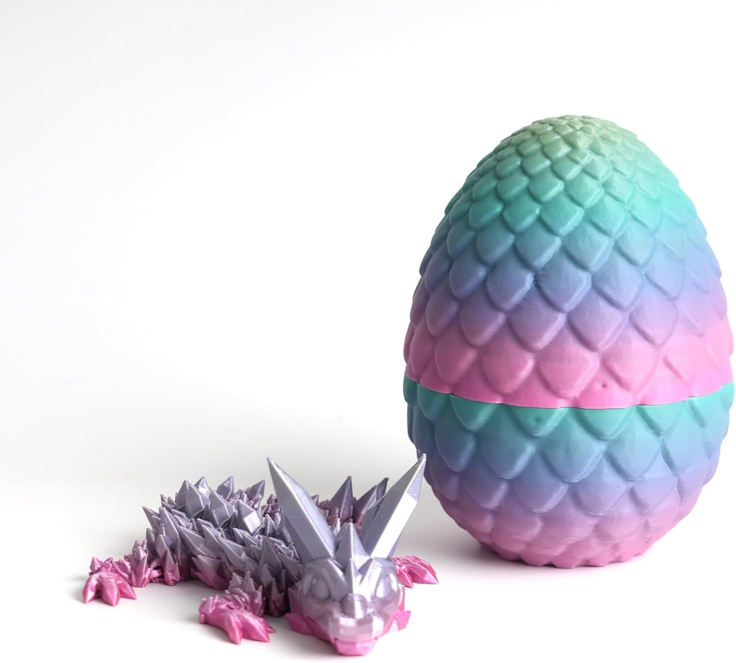 Dragon Egg - Small Surprise Egg with 8” Rainbow Dragon Inside, 3D Printed Gift, Articulated Dragon Toy for Birthday, Home Decor (8” Random Rainbow)