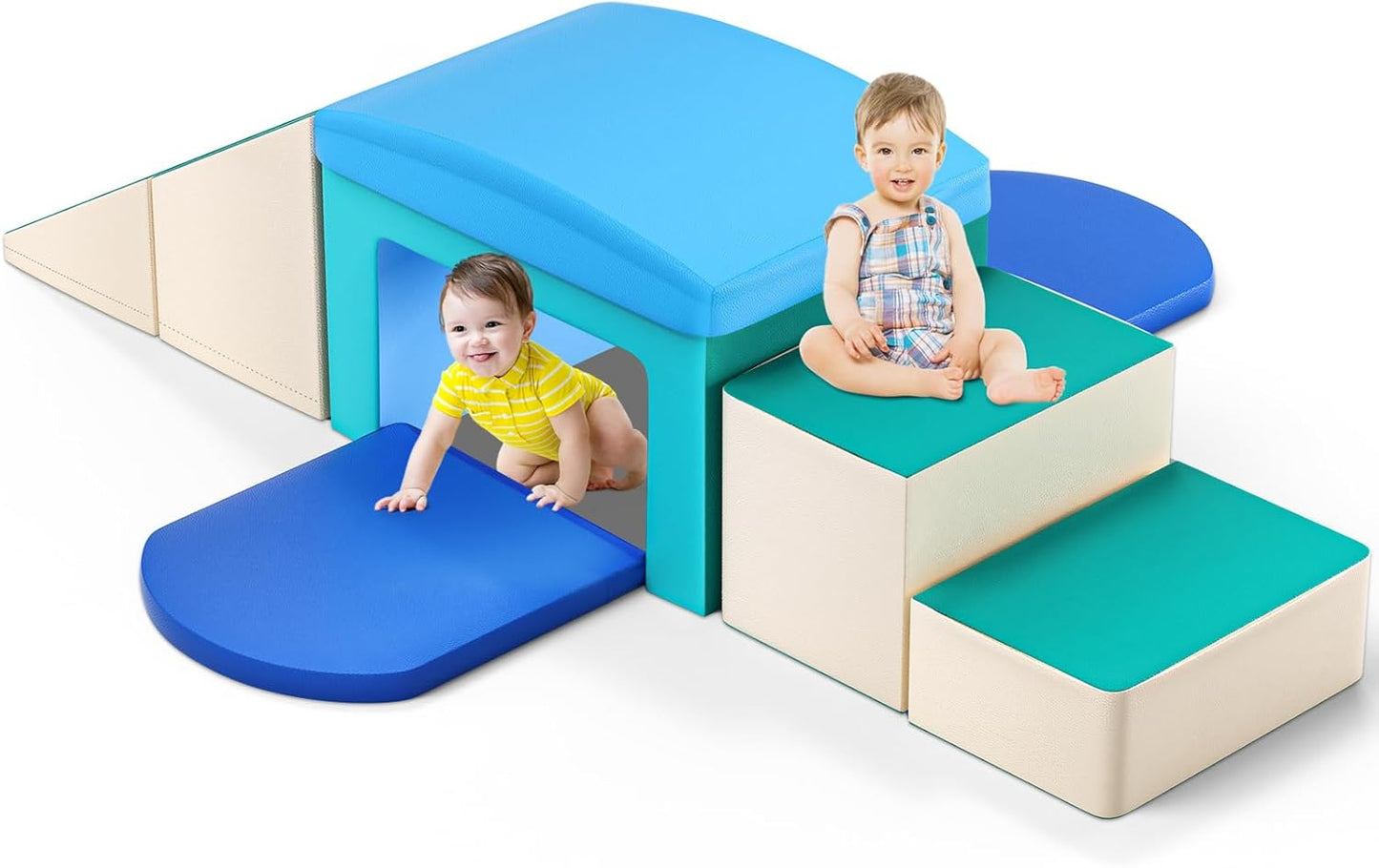 SURPCOS Foam Climbing Blocks for Toddlers - Soft Play Set for Toddlers 1-3 - Climbing Toys - Baby Climbing Gym Foam - with Slide Stairs and Tunnel - Great for All Ages (6 Pc Blue Soft Play Area Set)