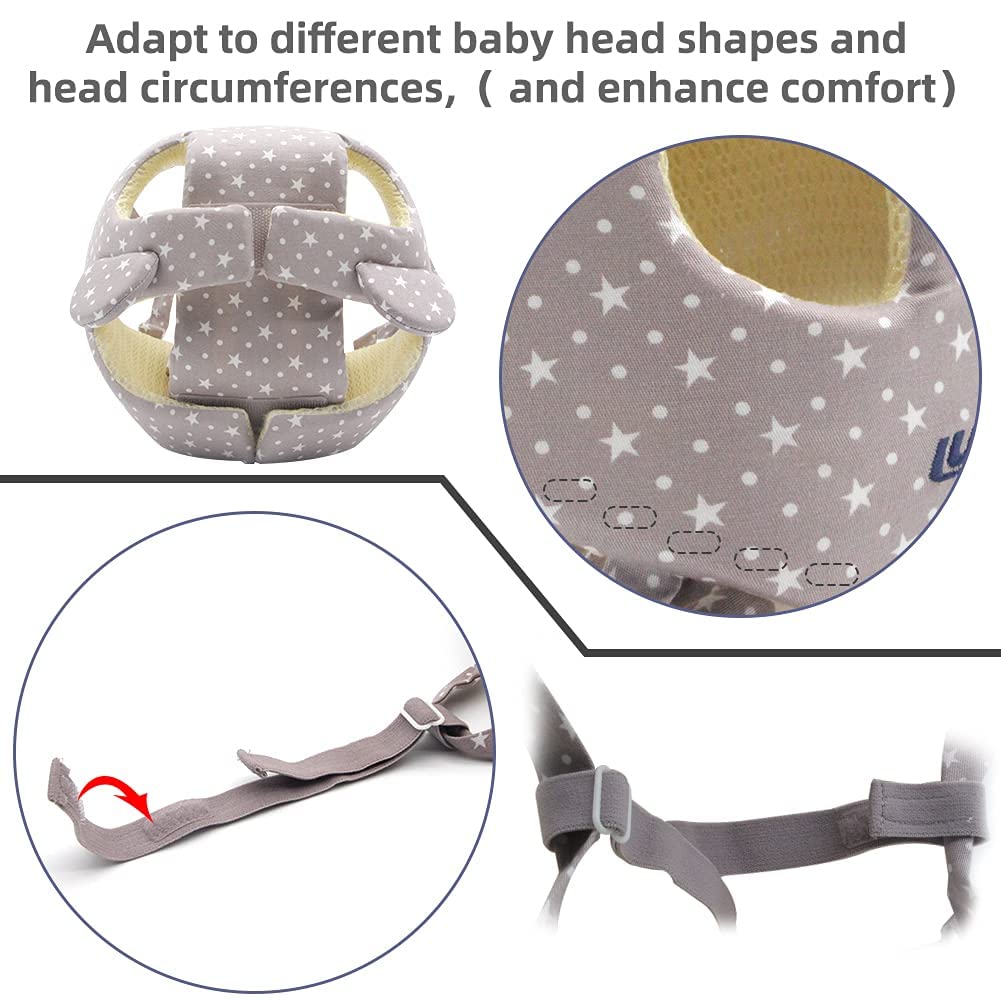Xifamniy Baby Soft Safety Helmet Foam Head Protector Helmet for Toddler Infant Walking Suit 6-24m (Grey Star)
