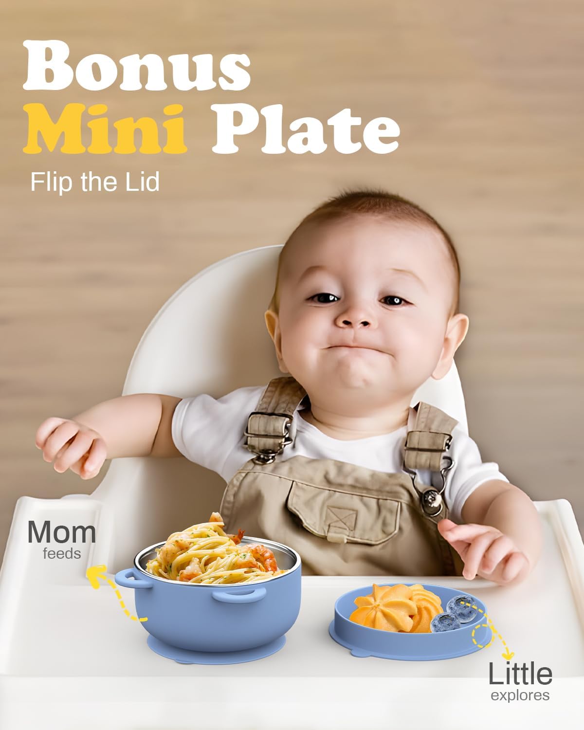 Baby Suction Bowls with Lids 4-Pack, 2-in-1 Stainless Steel 304 Toddler Bowl & Removable Silicone Suction Kids Bowl Plate Set Non Toxic Snack Dishes for Self-Feeding, Sunrise Meadow