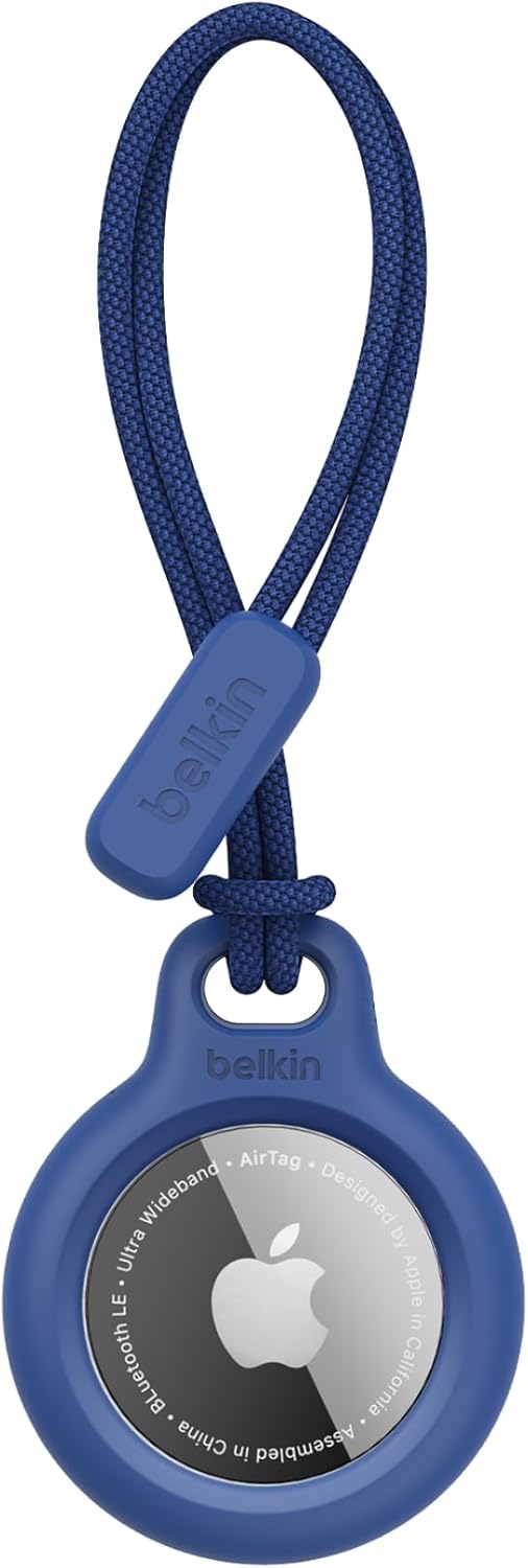Belkin Apple Airtag Secure Holder With Strap - Apple Air Tag Keychain - Airtag Holder With Strap For Key Ring - Airtag Keychain Accessories - Scratch Resistant Airtag Case With Raised Edges - Blue
