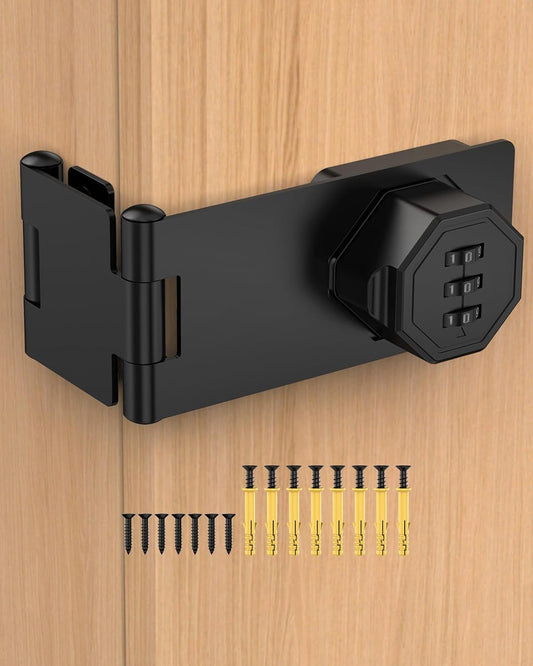 90 Degree Cabinet Combination Door Lock Latch, Zinc Alloy Password Rotary Hasp Lock, Keyless Folding Latches for Office File Cabinet, Drawers, Cupboard, Small Doors, Locker (1, Black)