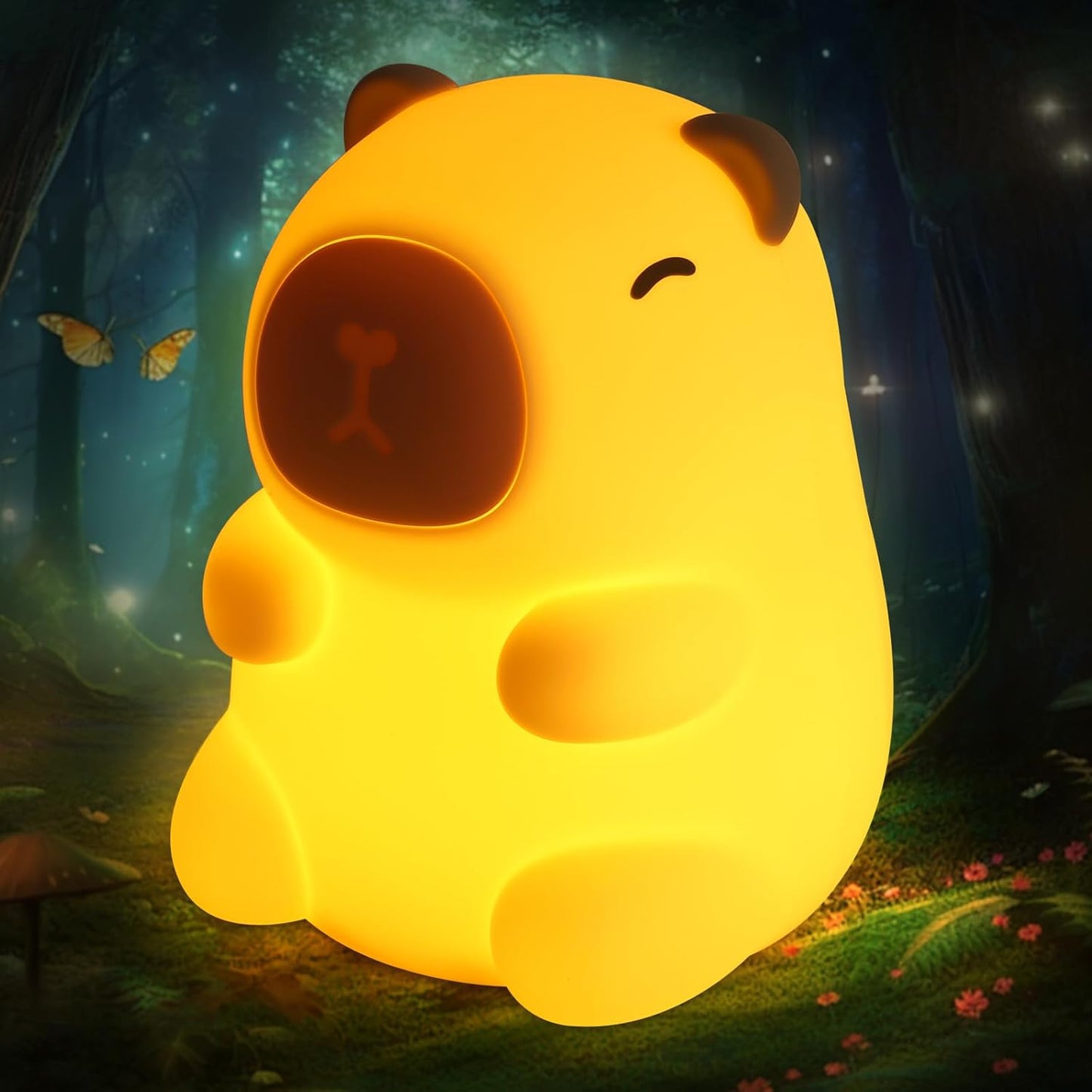 Night Light for Kids, 7 Color Changing BPA-Free Silicone Lamp with Touch Control, Eye Protection, Rechargeable Battery, Soft & Safe Nursery Lamp for Boys & Girls (Turtle Backpack Capybara)