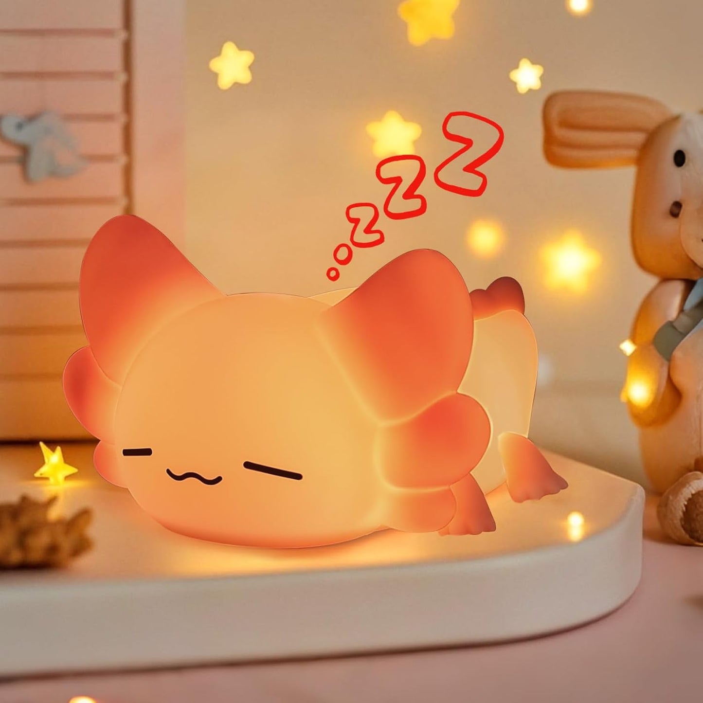 ZKLiLi Night Light for Kids Cute Axolotl Lamp,16 Colors+Tap Control+Silicone Kids Night Light,USB Rechargeable Axolotl Night Lights for Room Decoration