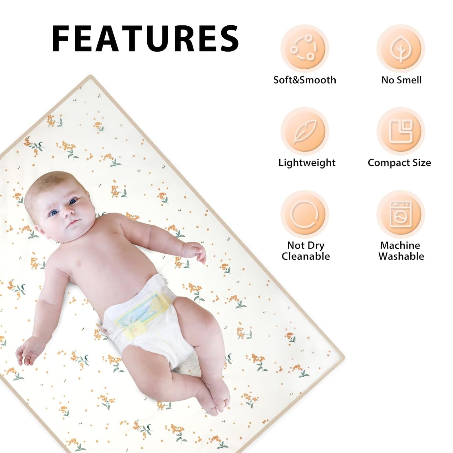 Vegan Leather Baby Changing Mat - Wipeable Portable Changing Pad, Foldable Travel Changing Mat for Baby, Newborns Toddlers Shower Gifts (Orange Floral,20"*28")