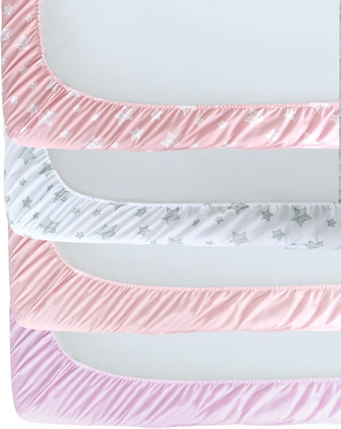 Crib Sheets for Girls 4 Pack, Fitted Crib Sheets for Standard Size Crib and Toddler Mattresses, Soft and Breathable Baby Gift Girl Set, Pink