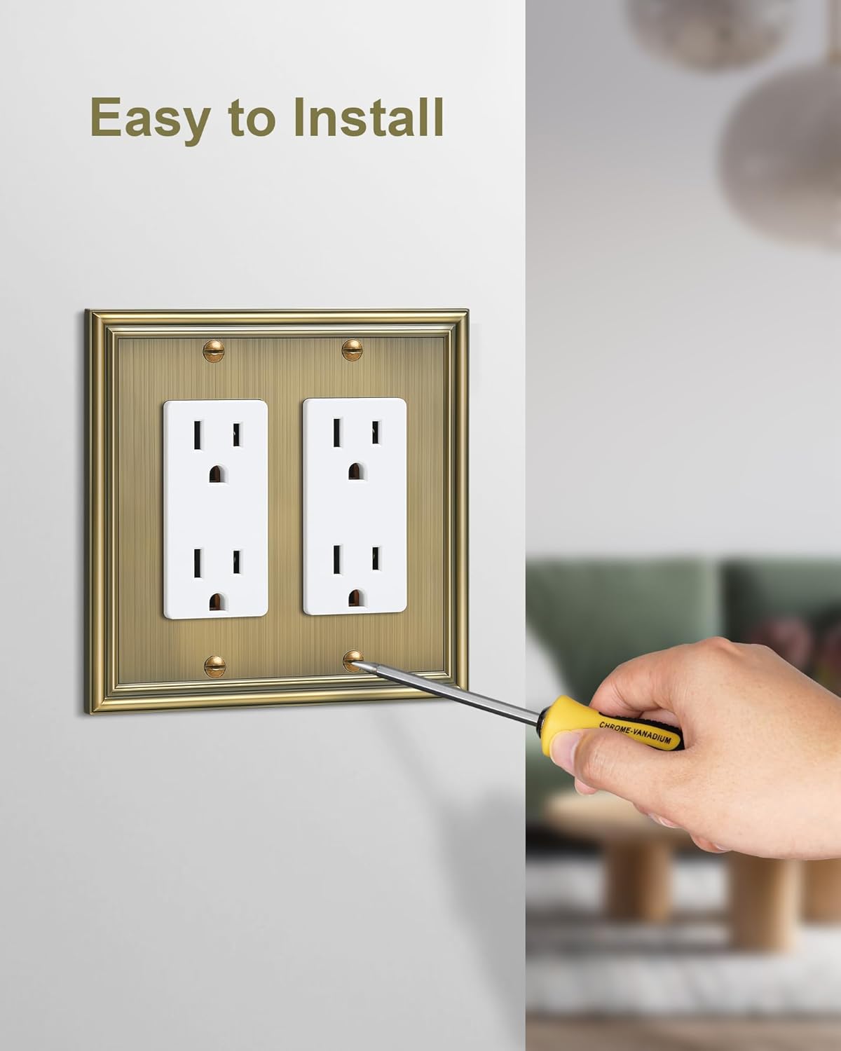 2-Pack Decorative Double Decorator Outlet Cover Plate, Durable Zinc Alloy Antique Brass Wall Plates for Electrical Outlets, Receptacle, GFCI Outlet, Dimmer Switch, 2-Gang, Corrosion Resistant