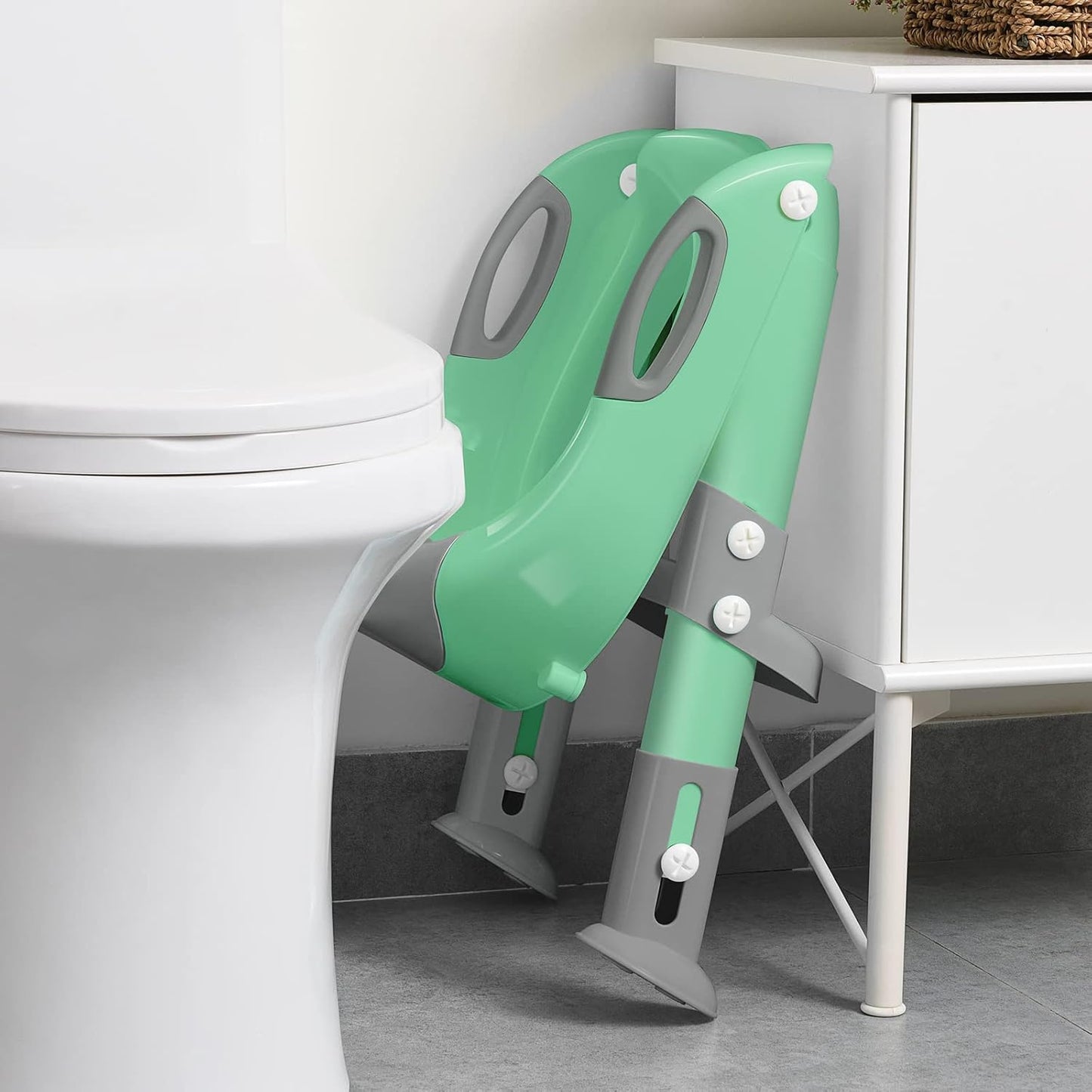Potty Training Seat with Step Stool Ladder, SKYROKU Potty Training Toilet for Kids Boys Girls Toddlers - Comfortable Safe Potty Seat with Anti-Slip Pads Ladder Grey Green