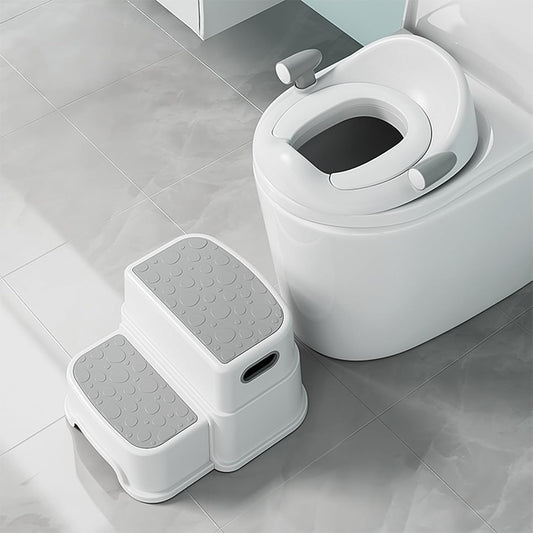 Potty Training Toilet Seat with Kids Step Stool Anti-Slip Toddler Seat, Soft Cushion, Baby Potty Training Set for Boys & Girls (Grey)