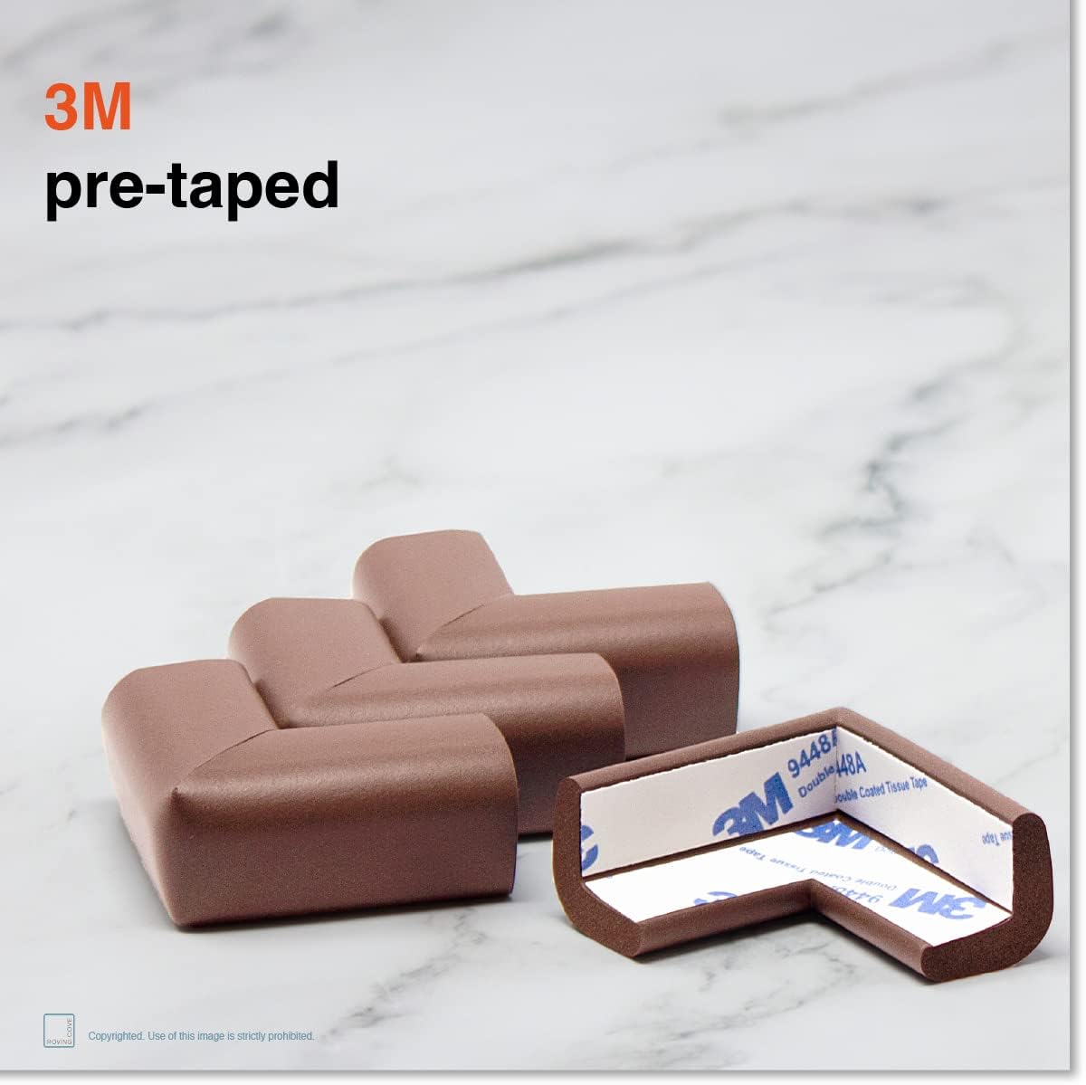 Roving Cove Slim-Fit Corner Protector for Baby Proofing (8 Small Corners), Soft Rubber Foam Furniture Corner Bumper Guards, 3M Adhesive Pre-Taped, Coffee Brown