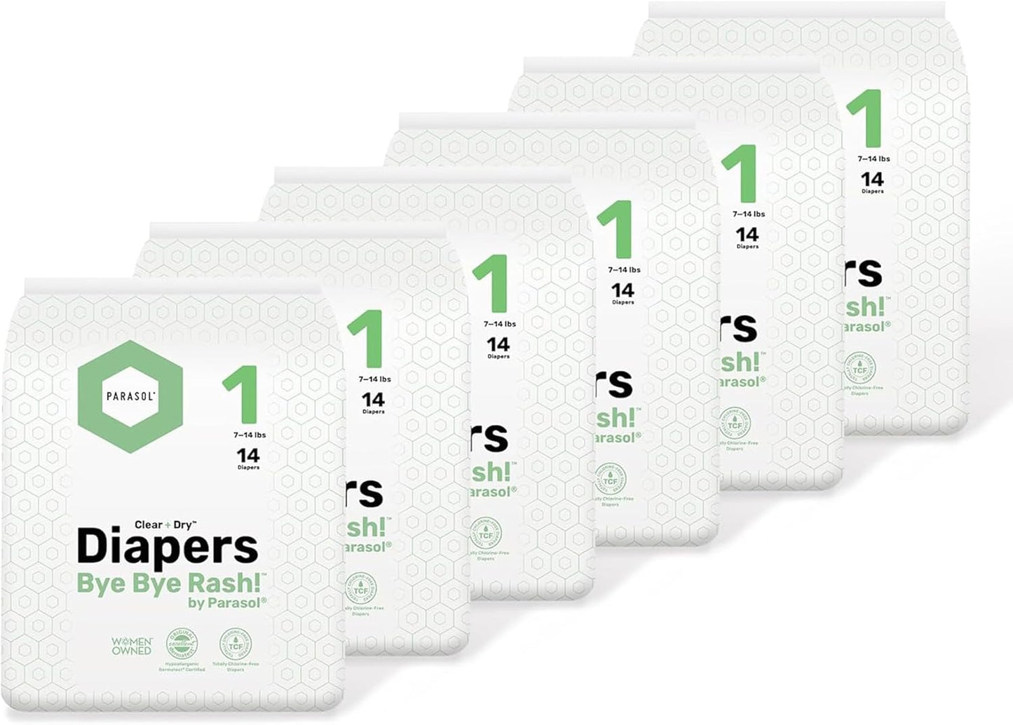 PARASOL Clear+Dry Disposable Diapers | RashShield Protection, Leakproof Design, Hypoallergenic | Size 1, (7-14 lbs) 84 Count