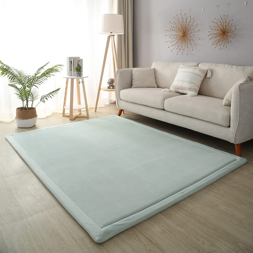 Loartee Nursery Rug Coral Velvet Crawling Rugs Mat Area Rugs Play Crawling Mat(6'7"x9'2", Light Green) for Toddler Children Play Mat Yoga Mat Exercise Pads Carpet