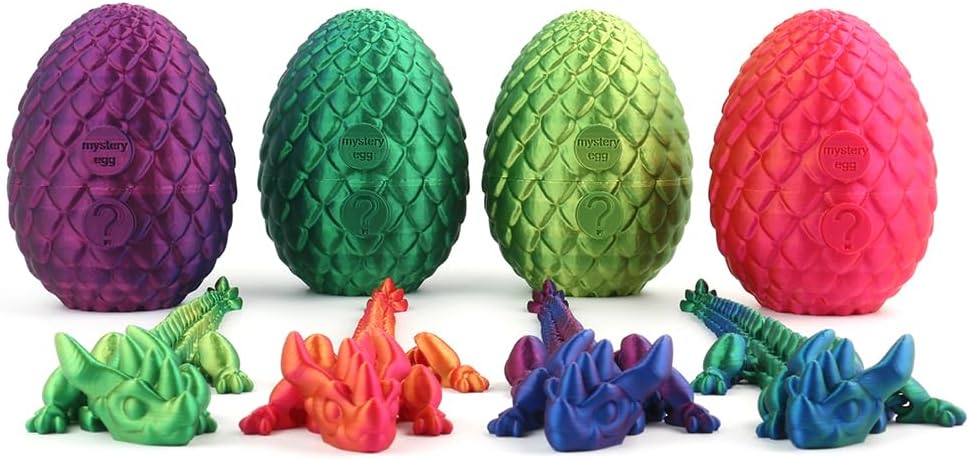 STONESTAR 3D Printed Dragon Fidget Toys, 12" Full Articulated Dragon in Mystery Egg, Home Office Decor Executive Desk Toys Xmas/Easter Gift for Dragon Lovers (Laser Yellow/Green)