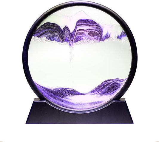 Moving Sand Art Picture,Liquid Motion 3D Sea Sandscape in Motion Display, Flowing Sand Frame Desktop Art Bookshelves Home Office Decoration (12 inch, Purple)