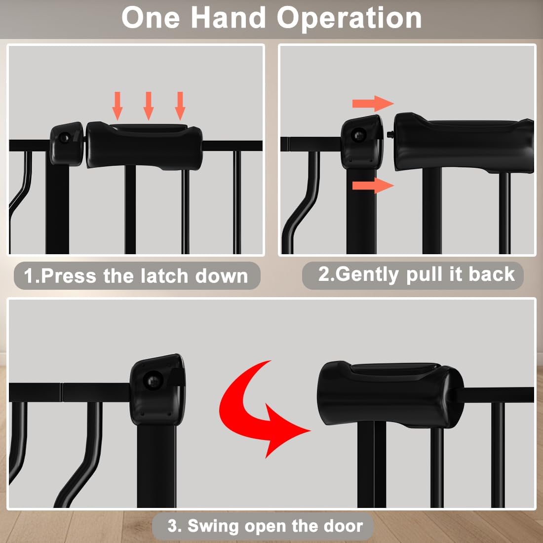 Fairy Baby Walk Through Baby Gate 43.5-48 Inch Wide, Pressure Mounted Safety Gate with Door No Drill, Black Tension Metal Gate for Dog and Toddler