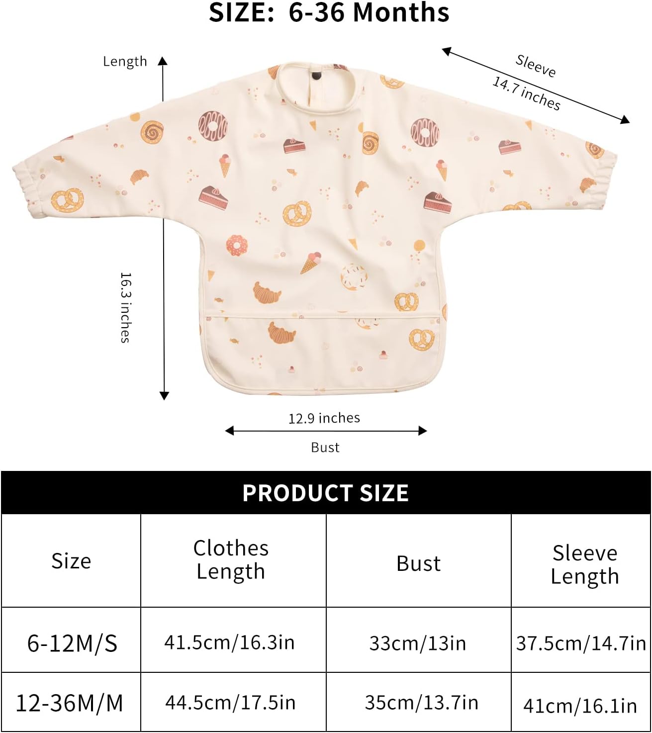 Long Sleeve Baby Bibs for Toddlers, Waterproof, Boys Girls Smock with Food Catcher Pocket for Feeding, Eating