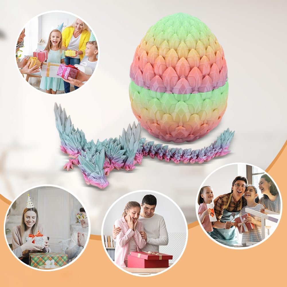 Cessfle 3D Printed Dragon in Egg, Fly Dragon Egggs with Dragon Inside Full Articulated Dragon Egggs for House of Dragon Crystal Fidget Dragon Egg Toys, Home Office Decor Executive Desk Toy