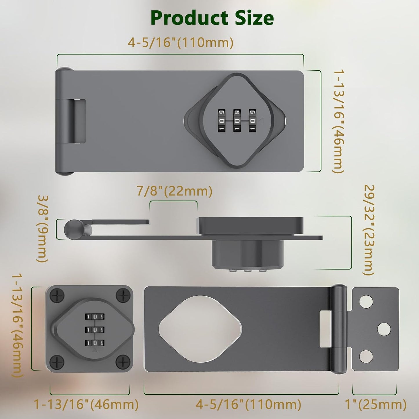 Cabinet with Combination Lock – Keyless Hasp Security, 3-Digit Code Sliding Barn Door Latch for Small Entries, Bathrooms, Refrigerators, Gardens (2, Gray)