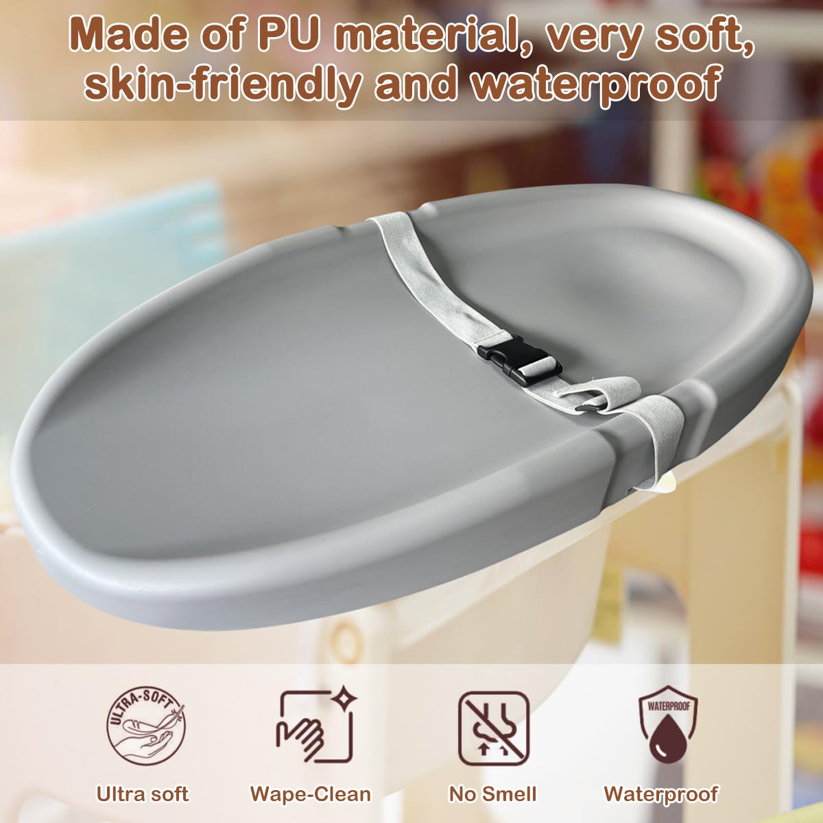 Baby Changing Pad,Waterproof Easy to Clean,PU Foam Changing Pad on Table Topper for Changing Diaper and Dresser (Grey)