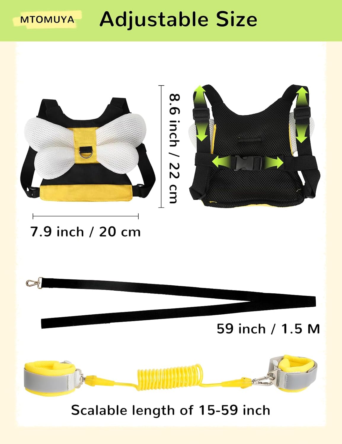 Toddler Harness with Anti Lost Wrist Link - Cute Children Leashes, Yellow Bees Baby Traction Safety Rope Leash with Key Lock Design, for Boys/Girls Walking Assistant