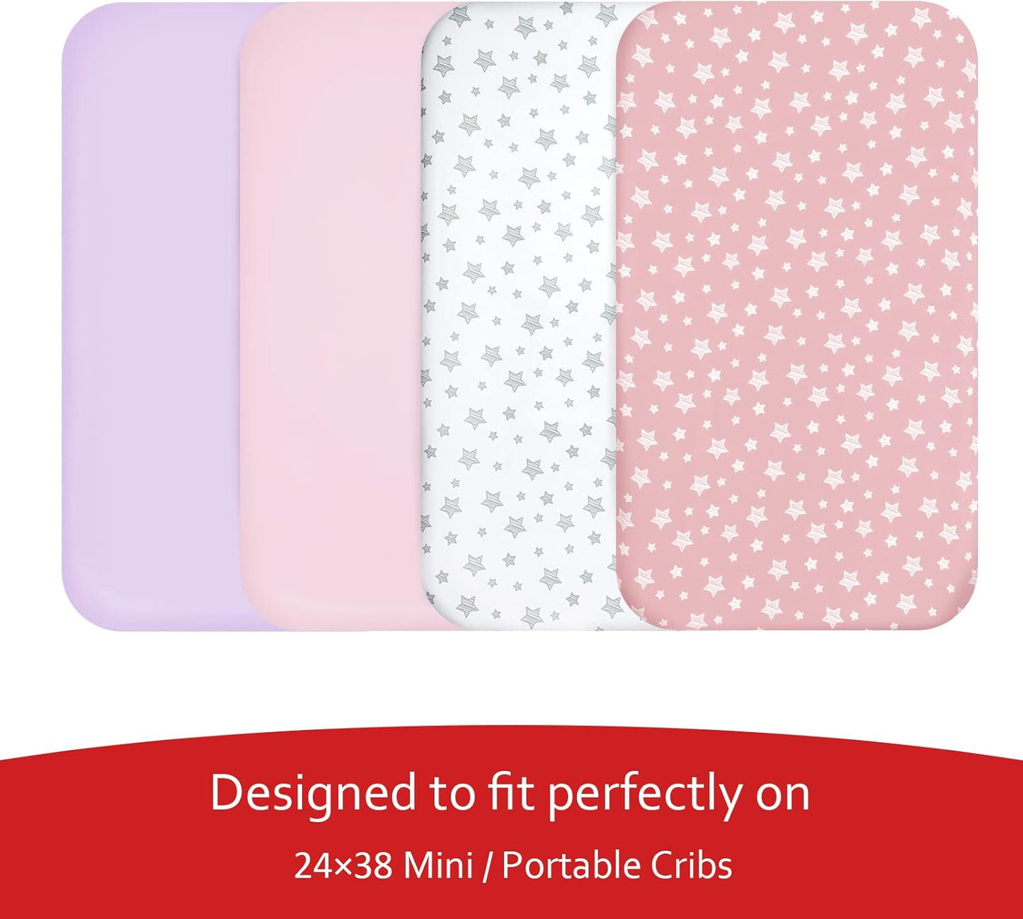 Mini Crib Sheets Fitted 4 Pack for Girls (38" X 24"), Compatible with Dream on Me, Delta Porta Crib and Arms Reach Ideal Cosleeper, Pink