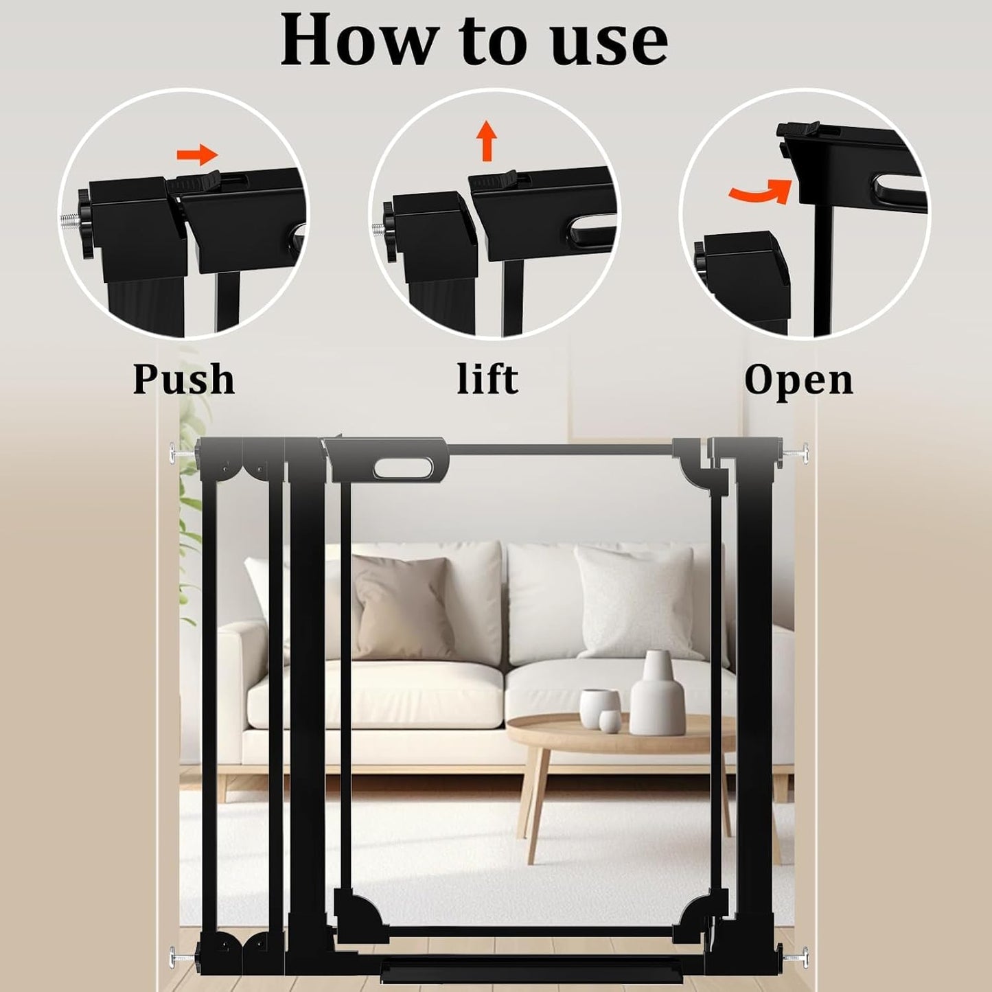 WAOWAO Clear Baby Gate for Stairs Modern Design Acrylic Auto Close Pet Gate, 29.52-37.79" Wide Safety Baby Gate for Doorways,Black Clear Dog Gates Indoor,Hallways,Kitchen