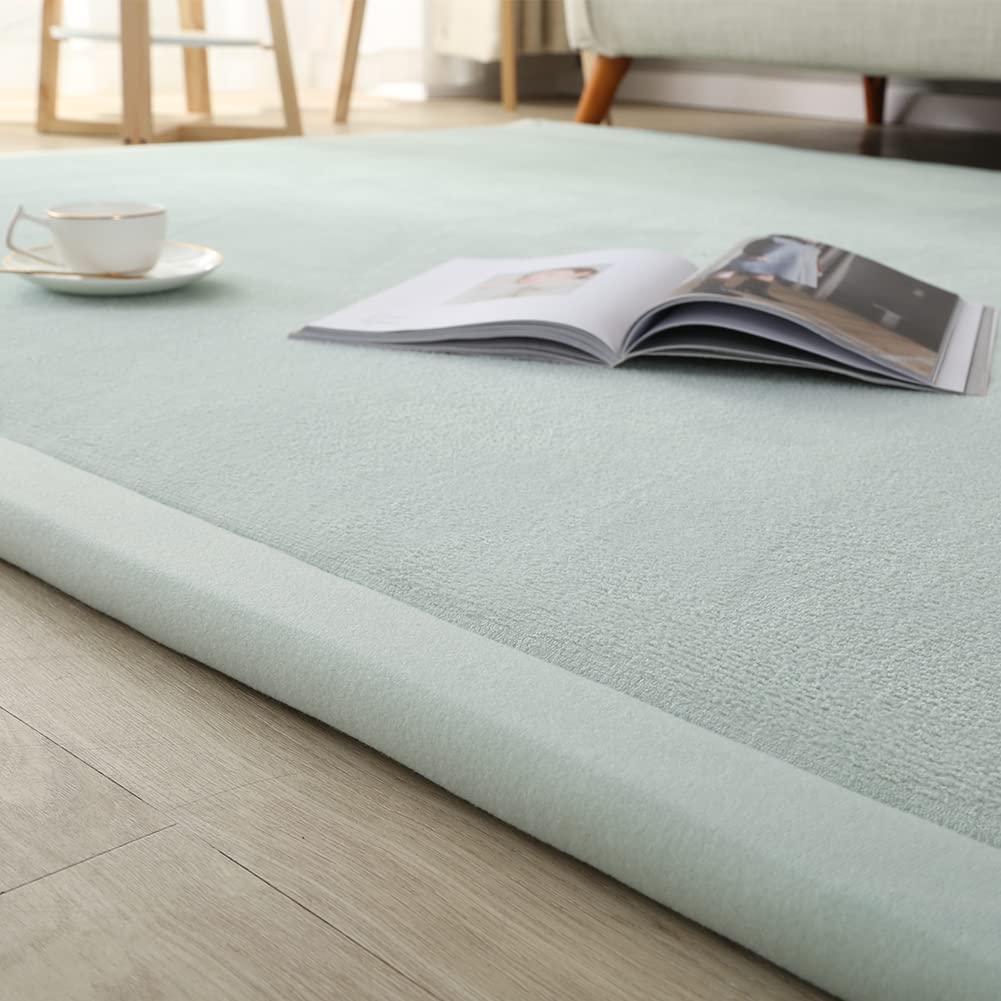 Loartee Nursery Rug Coral Velvet Crawling Rugs Mat Area Rugs Play Crawling Mat(6'7"x9'10", Light Green) for Toddler Children Play Mat Yoga Mat Exercise Pads Carpet