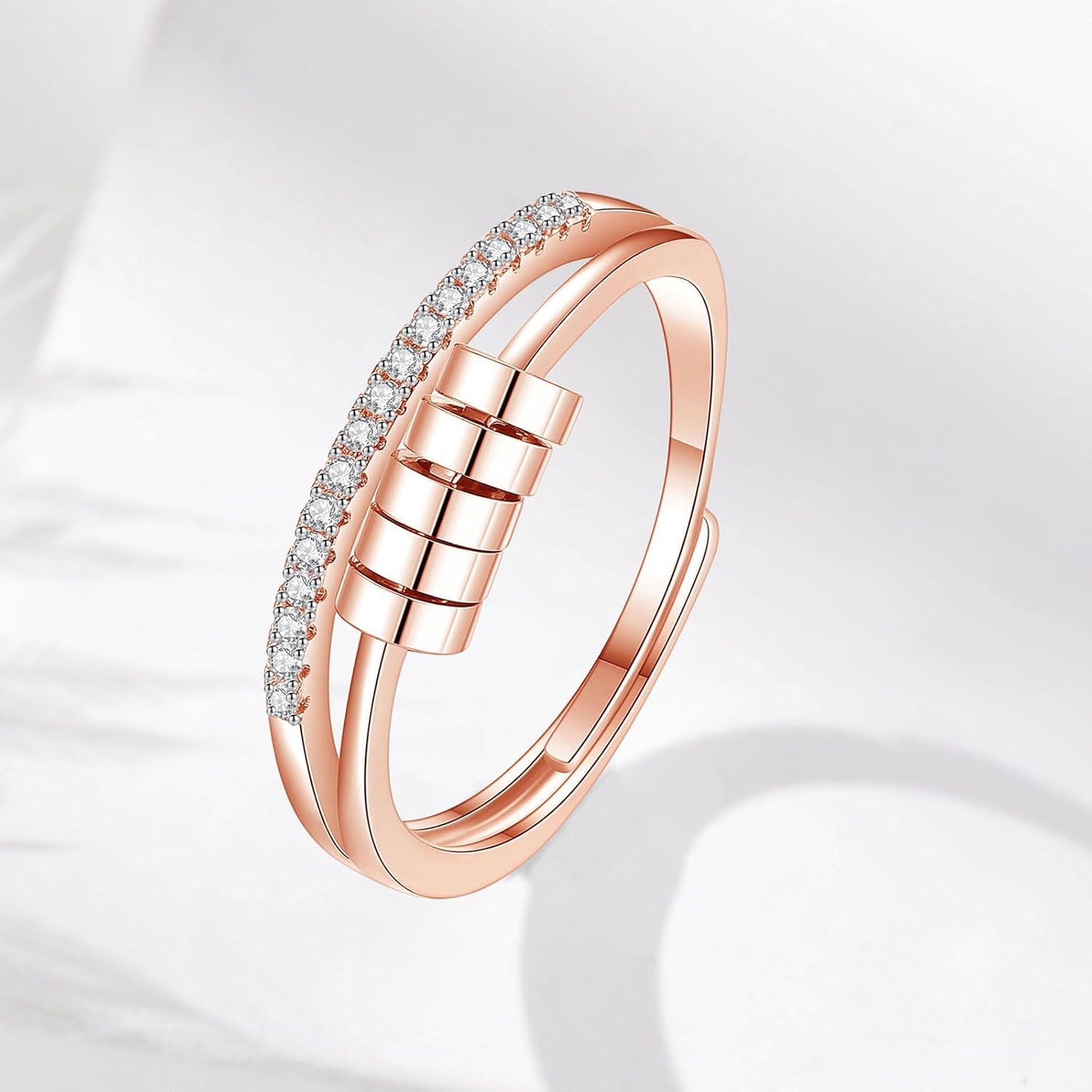 INFUSEU Funny Spinner Fidget Rings for Women Girls Anti Anxiety Stress Worry, Adjustable Size