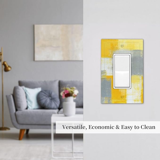 1 Gang Single GFCI/Decorator Rocker Outlet Light Switch Wall Plate Cover Vintage Gray Yellow Grey Ombre Abstract Rust Art Grunge Ink Oil Painting Decorative One Device Electrical Faceplate Dimmer