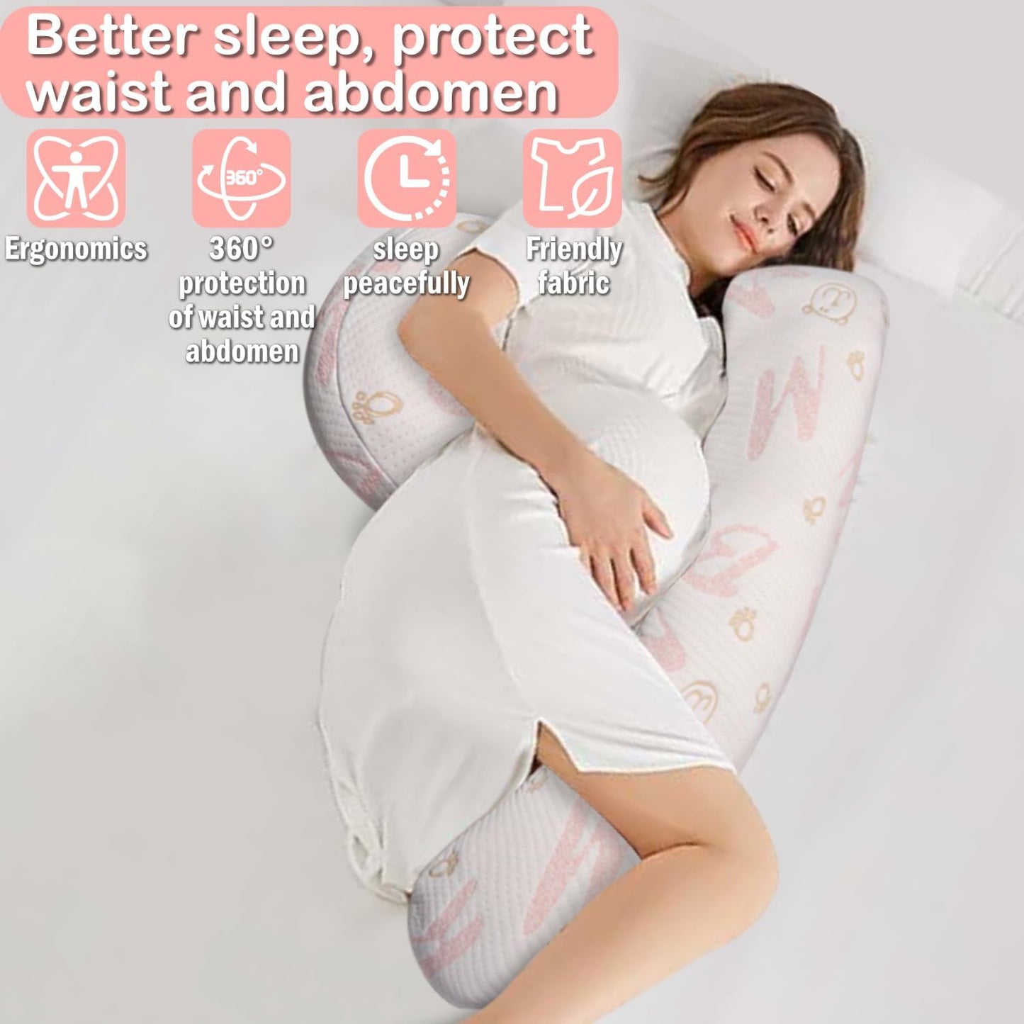 Pregnancy Maternity Pillow for Sleeping, Support for HIPS, Backs, Legs, with Detachable and Adjustable Cover