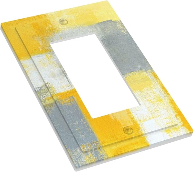 1 Gang Single GFCI/Decorator Rocker Outlet Light Switch Wall Plate Cover Vintage Gray Yellow Grey Ombre Abstract Rust Art Grunge Ink Oil Painting Decorative One Device Electrical Faceplate Dimmer