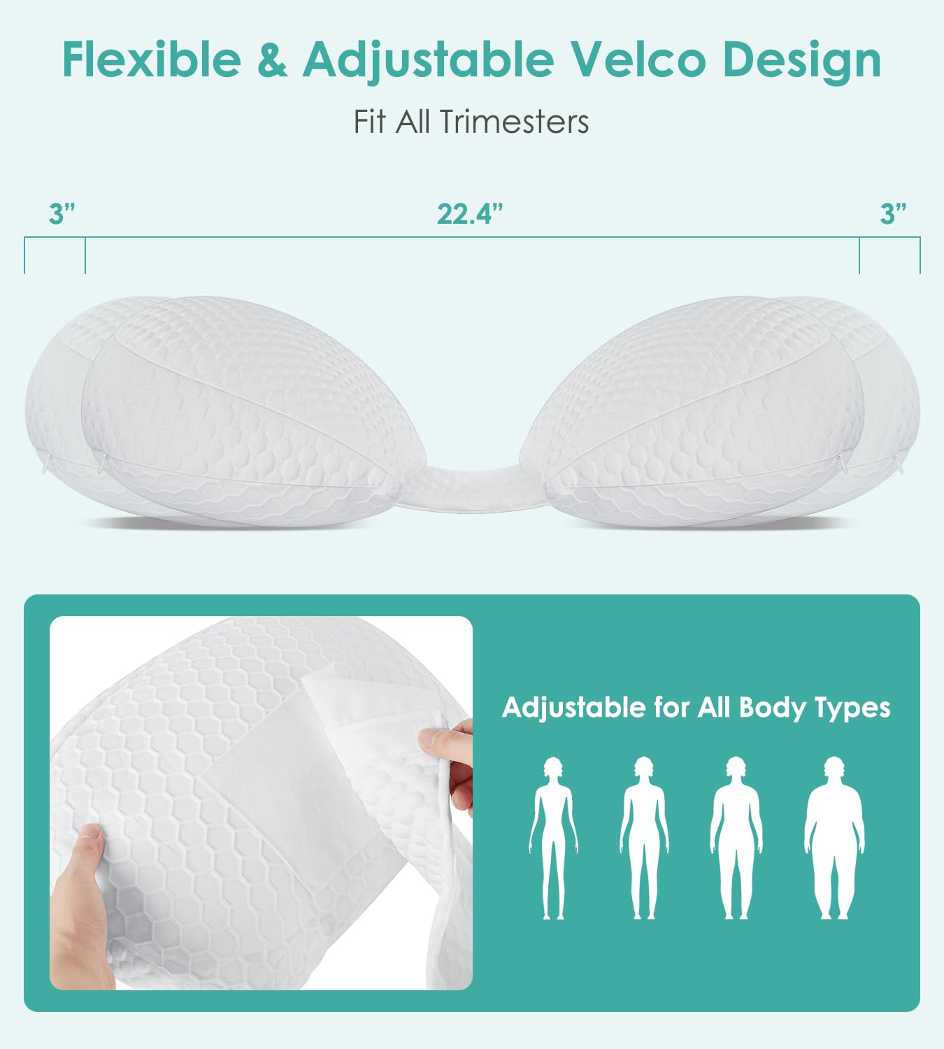 Pregnancy Pillow Cooling for Sleeping, Detachable and Adjustable Double-Sided Support Maternity Pillow Skin-Friendly for Pregnant Women Back, HIPS, Legs(30°Slope Design Verified by Expectant Mothers)