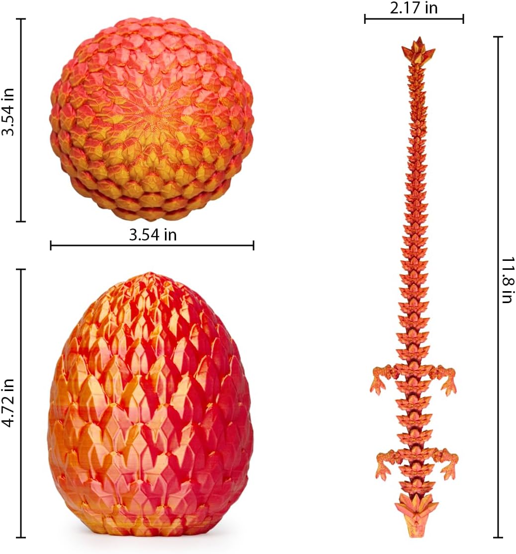 3D Prited Dragon,3D Printed Dragon in Egg, Home Office Decor Executive Desk Toys， Fidget Toys for Adults and Kids (Silk Red)