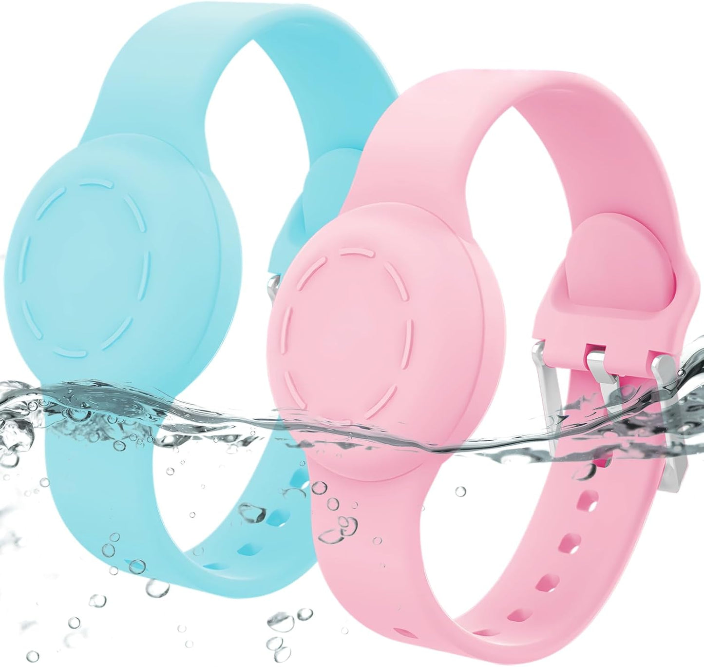 Waterproof Airtag Bracelet for Kids, Silicone Wristband Compatible with Apple Air Tag Hidden Holder Case, GPS Tracker Anti-Lost Adjustable Airtag Strap for Toddler Child (2 Pack, Mint Green & Pink)