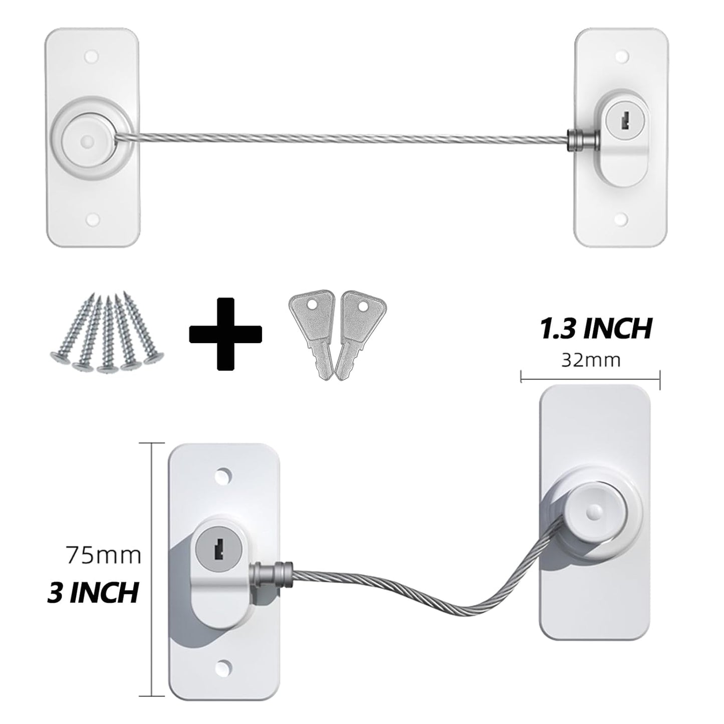 Refrigerator Lock with Key, Fridge Locks,Lock for Fridge Freezer, Cabinets and Drawers, Air Oven Air Fryer, Closets, Windows, 2 Pack Refrigerator Lock with 4 Keys (White-Mini)