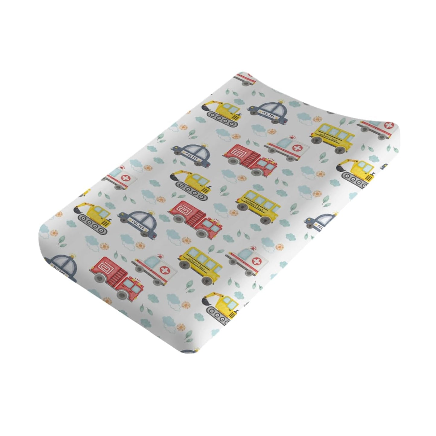 Watercolor Cars Changing Pad Covers Cute Transport Vechile Sun Clouds Leaves Diaper Change Pad Sheets for Girls or Boys Cartoon Cars Soft Stretch Fitted Changing Table Mats Cover 32''x16''
