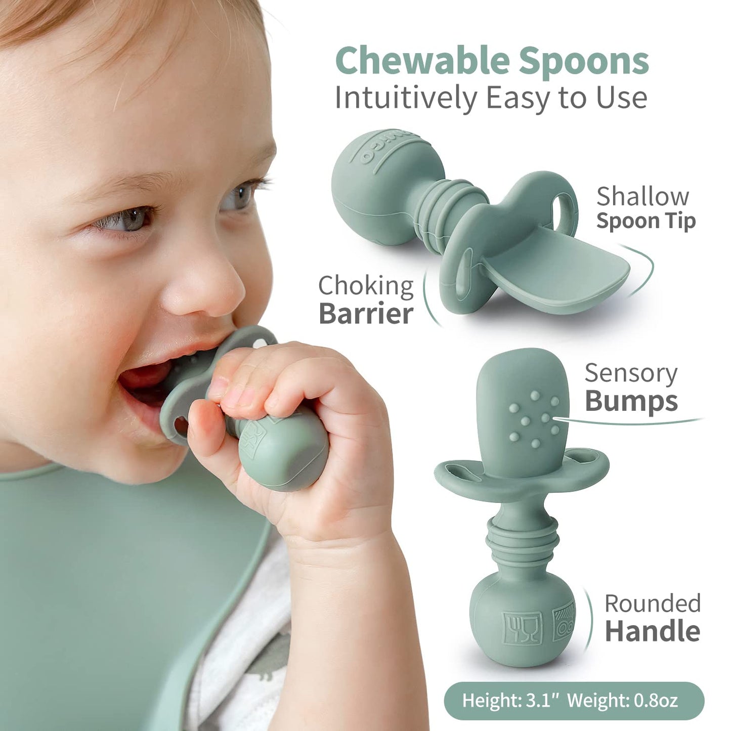 SAMiGO Silicone Baby Spoons Self Feeding 6+ Months - Infant Toddler Utensils - First Stage Baby Led Weaning Feeding Supplies - Set of 3 Pack