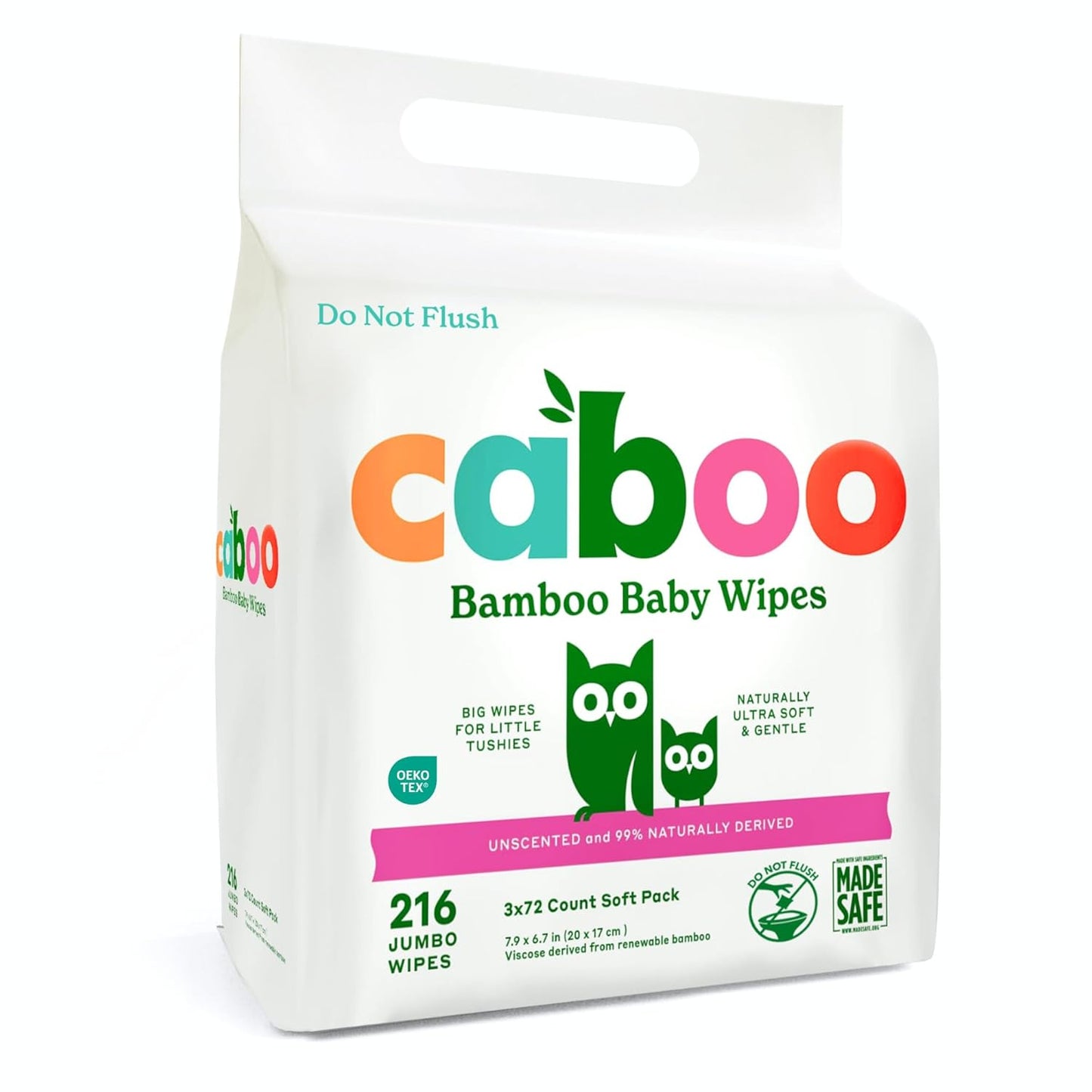 Caboo Baby Wipes, Made with Bamboo Viscose, Certified Made Safe Ingredients, Unscented Baby Wipes Good for Sensitive Skin, 72 Wipes Per Travel Pack, Total of 216 Wet Wipes