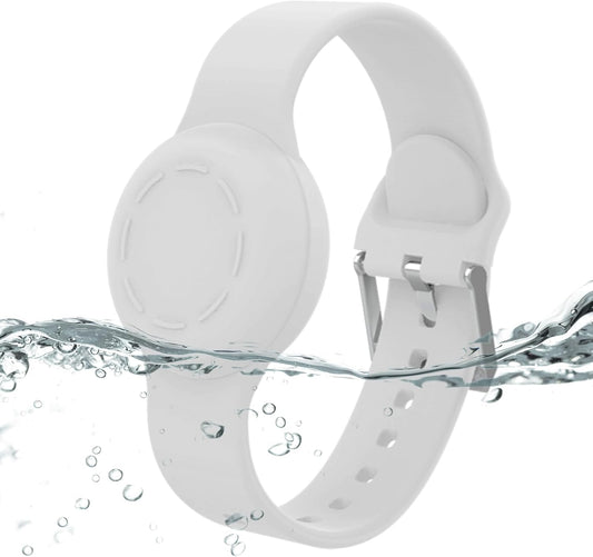 Waterproof Airtag Bracelet for Kids, Silicone Hidden Holder Compatible with Apple Air Tag Case, GPS Tracker Anti-Lost Adjustable Airtag Wristband for Toddler Child (White)