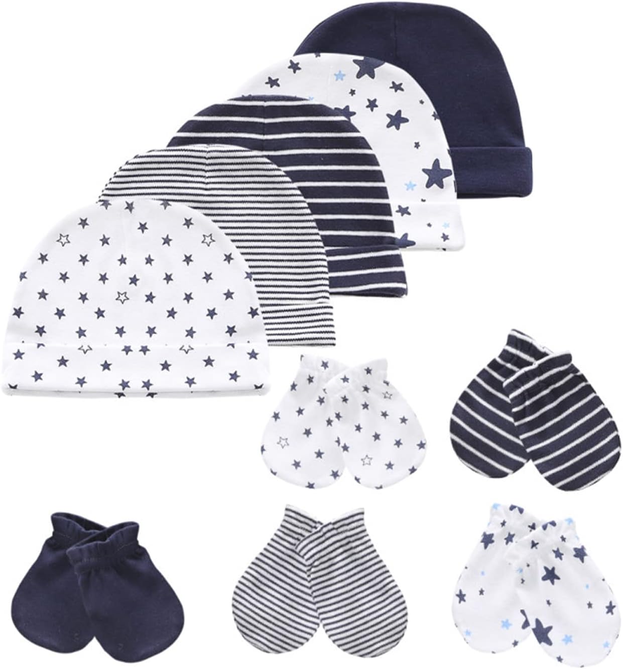 Baby Hat and Mittens Set Newborn Baby Hats Caps for Baby Boys Girls 0-6 Months 100% Cotton